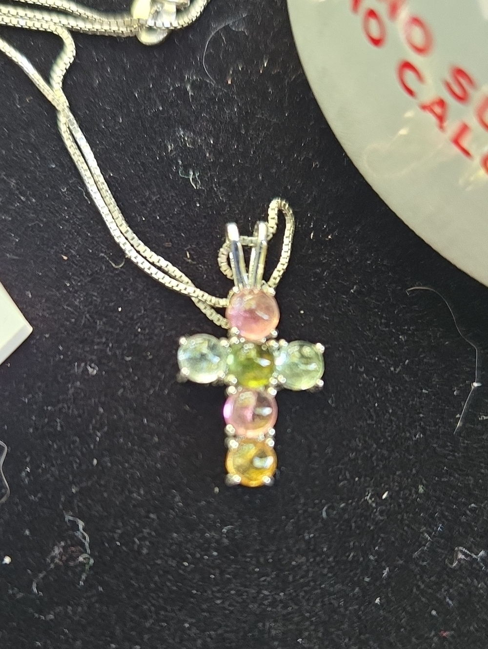 Sweet Multi-Colored Tourmaline Cross Pendant/Necklace - Silver - Picture 2 of 5